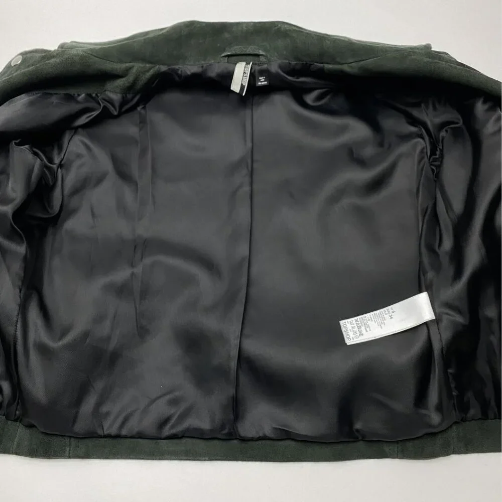TOPSHOP Suede Caddy Moto Jacket Dark Green Size US 2 - Picture 8 of 11